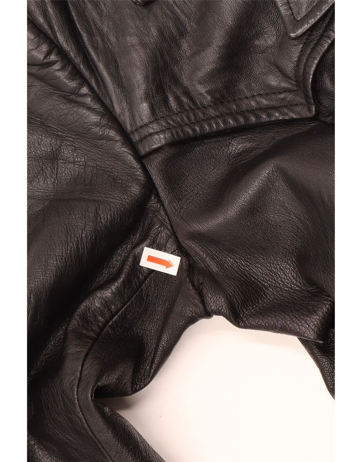 VINTAGE Womens Leather Coat UK 12 Medium Black Leather