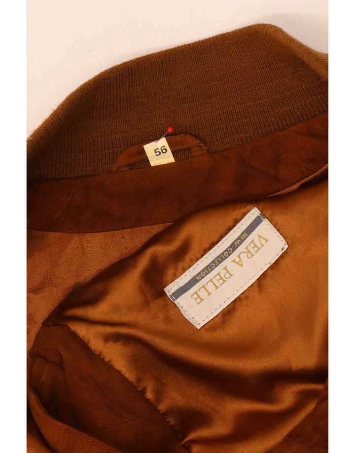 Vintage Mens Suede Bomber Jacket IT 56 3XL Brown Leather