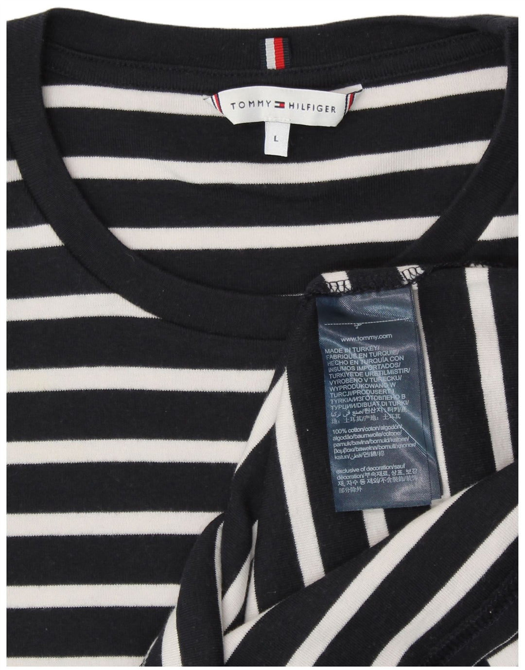 Tommy Hilfiger Womens T-Shirt Top UK 14 Large Navy Blue Striped Cotton