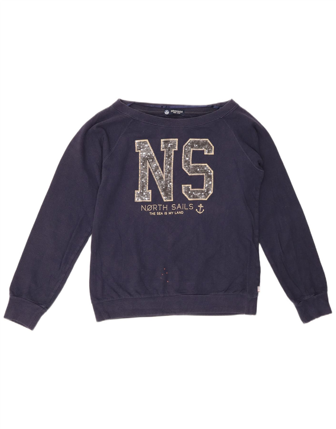 NORTH SAILS Womens Crop Graphic Sweatshirt Jumper UK 10 Small Navy Blue