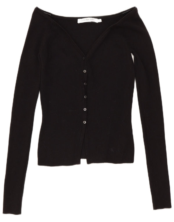 CALVIN KLEIN JEANS Womens Crop Cardigan Sweater UK 8 Small Black Cotton