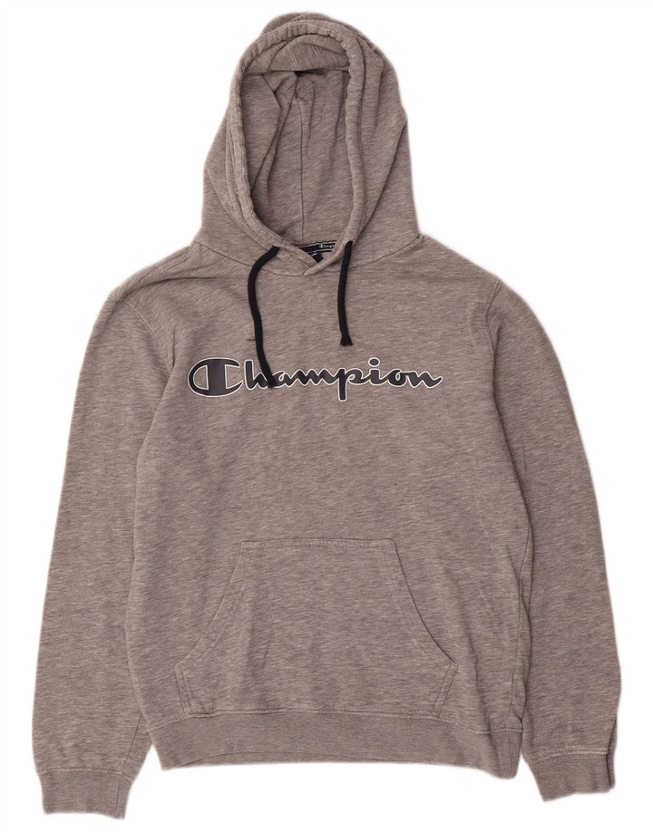 CHAMPION Mens Graphic Hoodie Jumper Small Grey Flecked Cotton