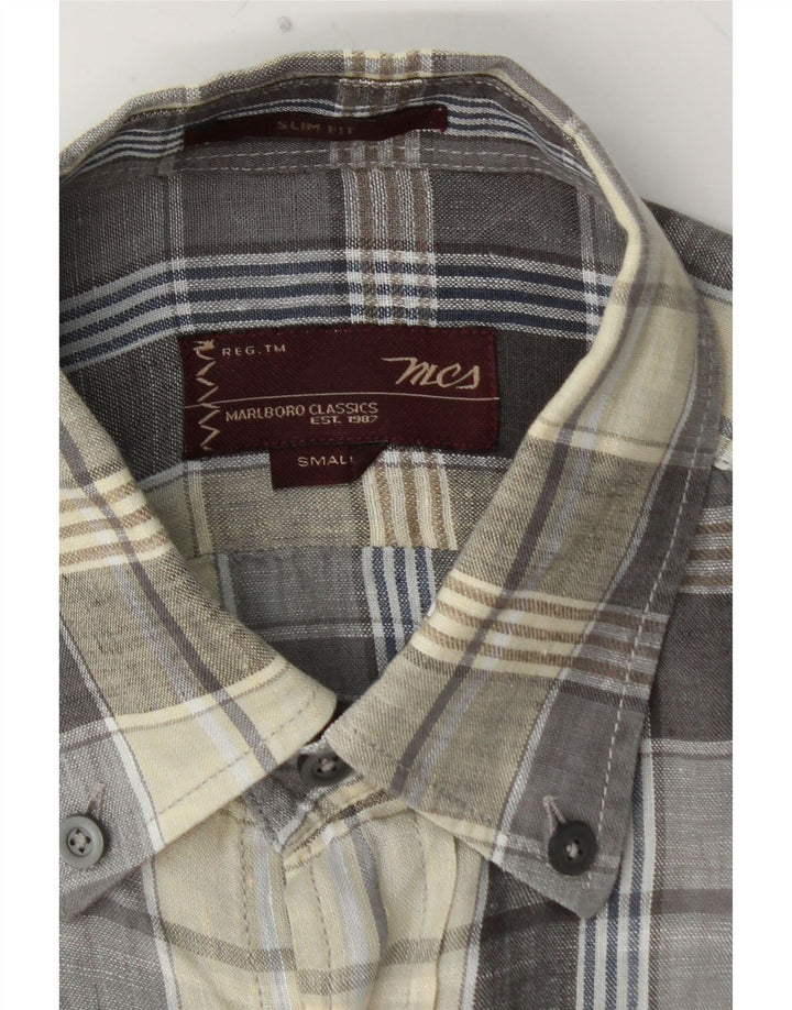 MARLBORO CLASSICS Mens Slim Fit Shirt Small Multicoloured Check Linen