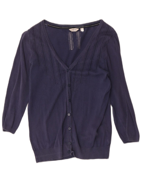 Fat Face Womens 3/4 Sleeve Cardigan Sweater UK 10 Small Navy Blue Cotton