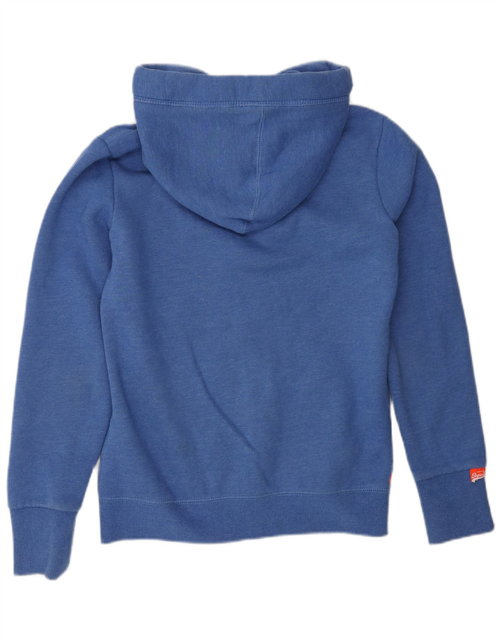 SUPERDRY Womens Zip Hoodie Sweater UK 10 Small Blue Cotton