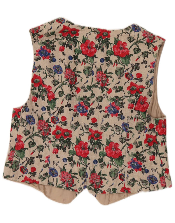 Peter Hahn Womens Petressa Waistcoat UK 16 Large Beige Floral Linen