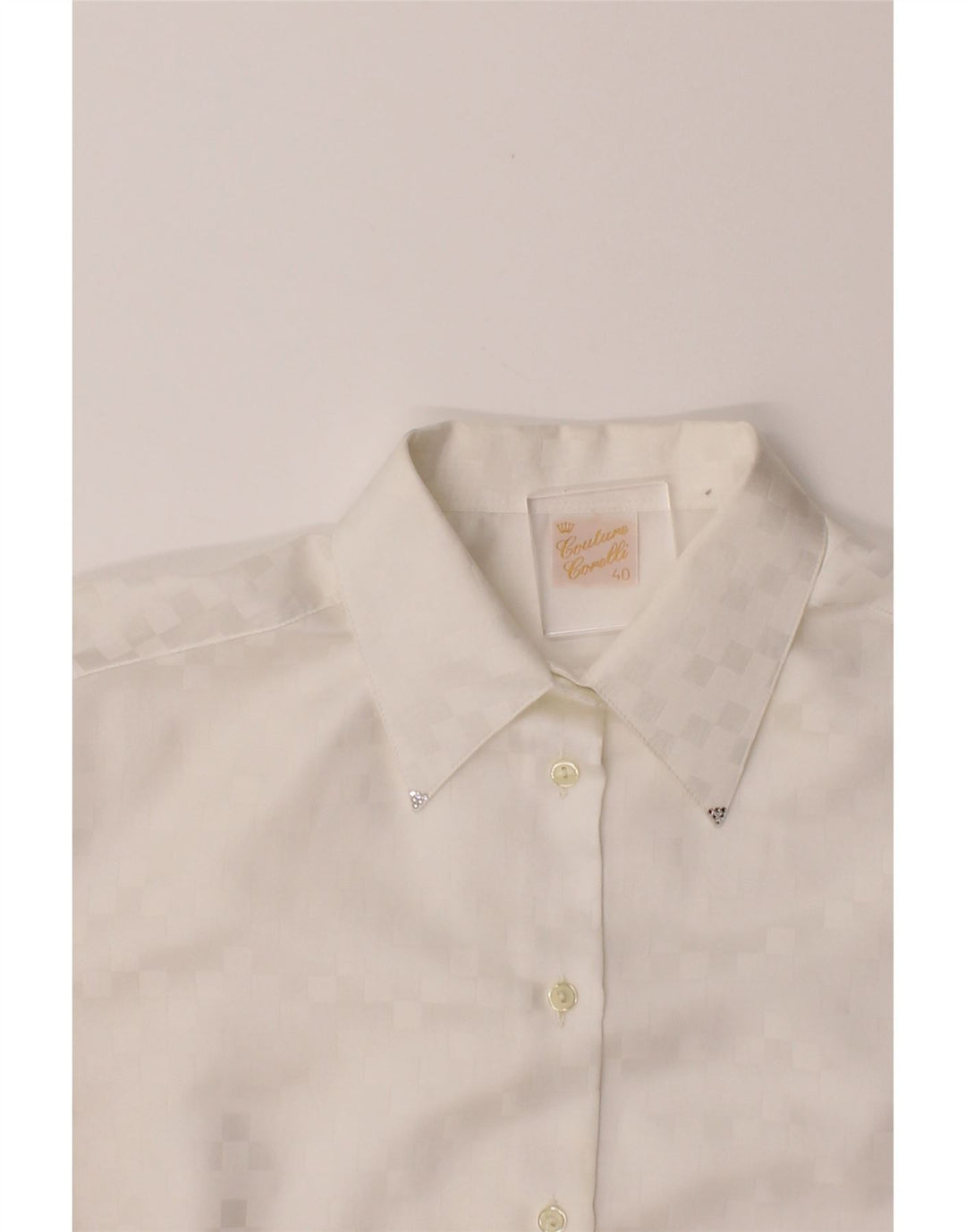 VINTAGE Womens Shirt EU 40 Medium White Geometric Vintage Vintage and Second-Hand Vintage from Messina Hembry 