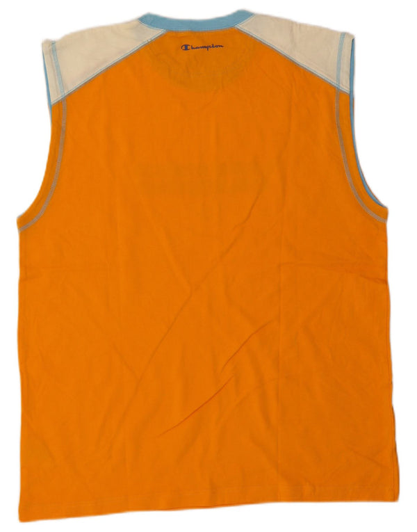 Champion Mens Graphic Vest Top 2XL Orange Colourblock Cotton