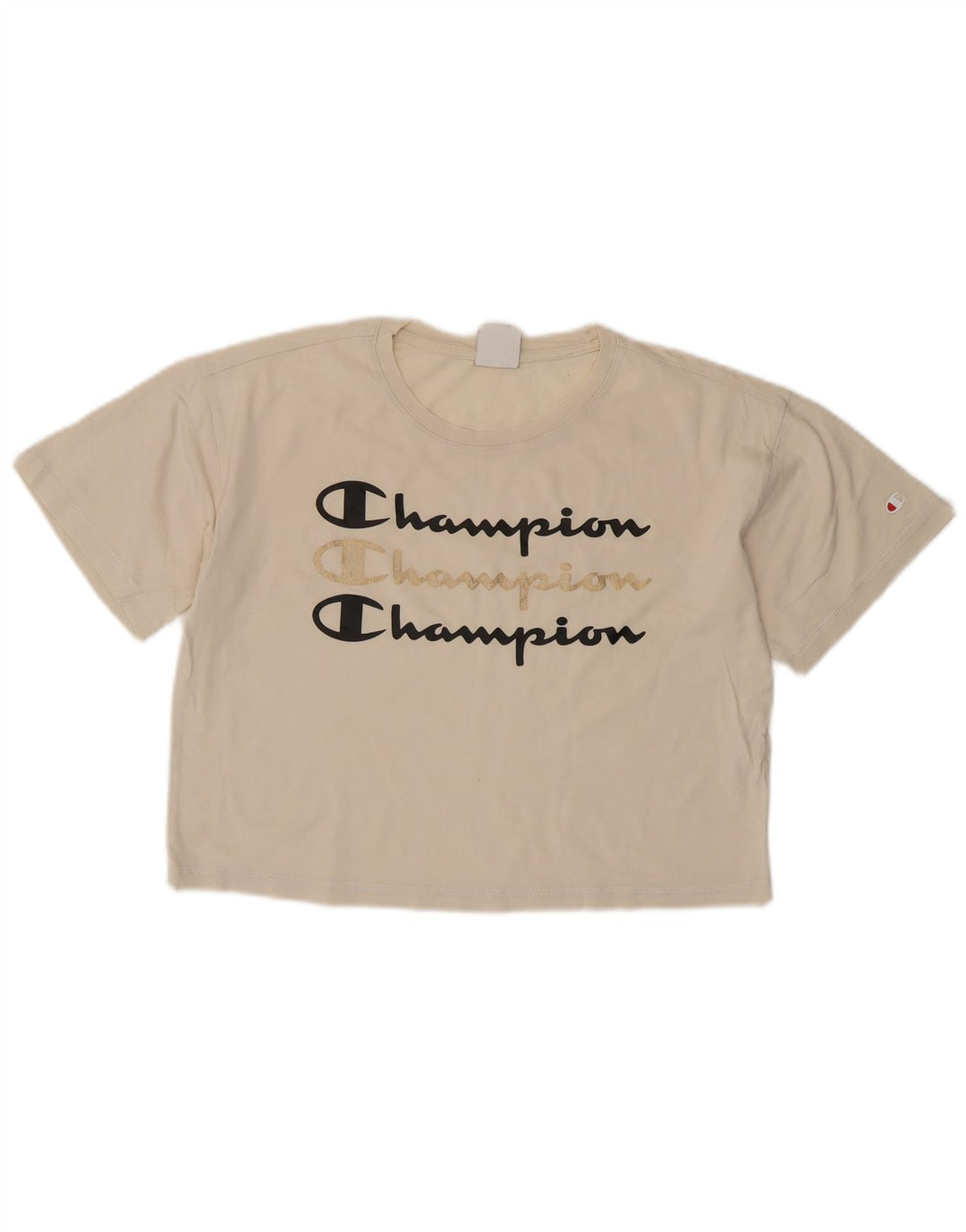 CHAMPION Womens Oversized Crop Graphic T-Shirt Top UK 10 Small Off White