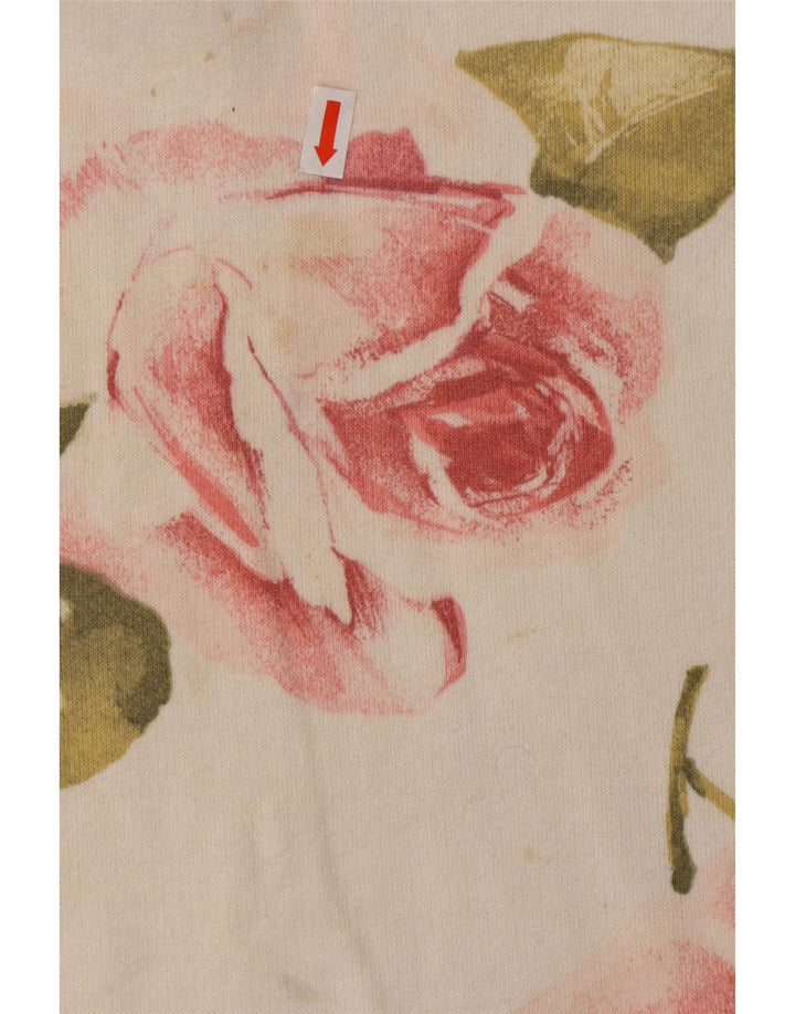 VINTAGE Womens Top Long Sleeve UK 16 Large Off White Floral Cotton