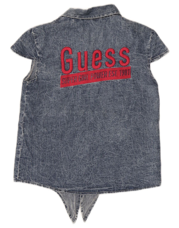 Guess Womens Graphic Short Sleeve Denim Shirt UK 14 Medium  Blue Cotton
