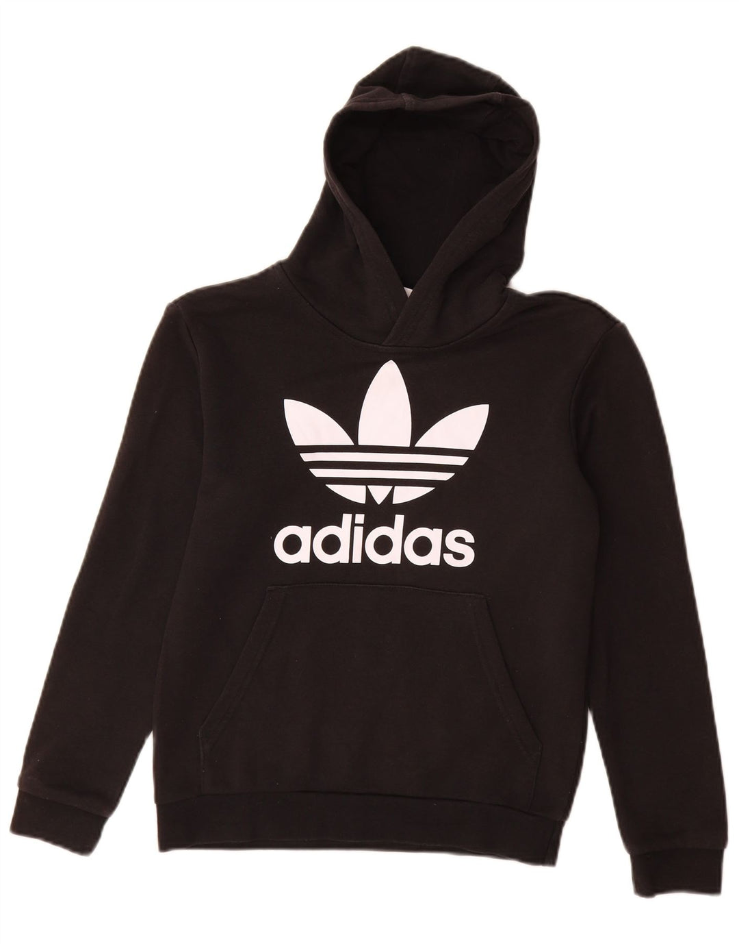 ADIDAS Boys Graphic Hoodie Jumper 11-12 Years Black Cotton