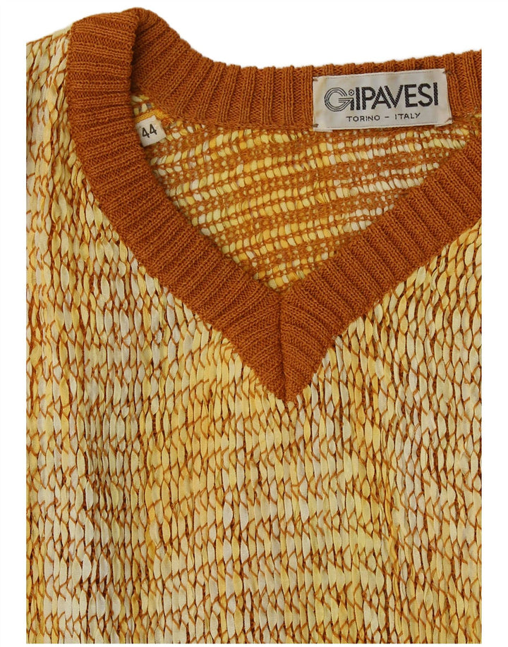 Vintage Womens Short Sleeve V-Neck Jumper Sweater IT 44 Medium Yellow