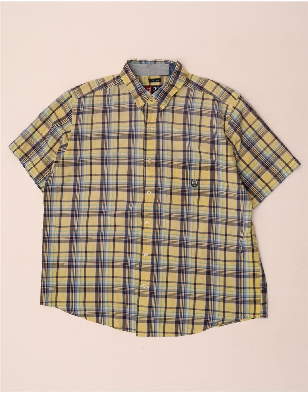 Chaps Mens Short Sleeve Shirt XL Yellow Check Cotton