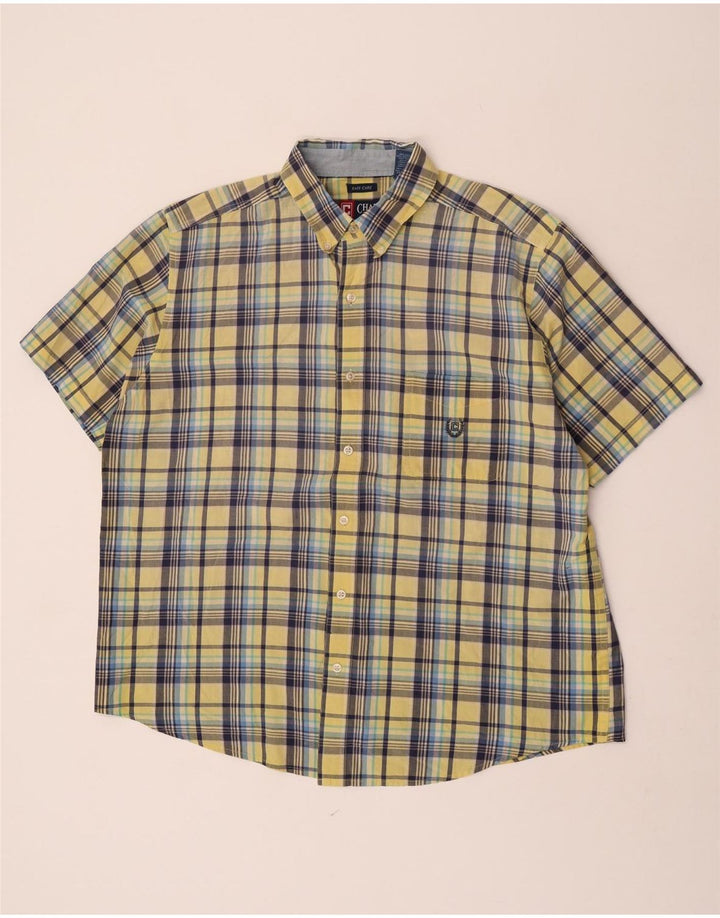 Chaps Mens Short Sleeve Shirt XL Yellow Check Cotton