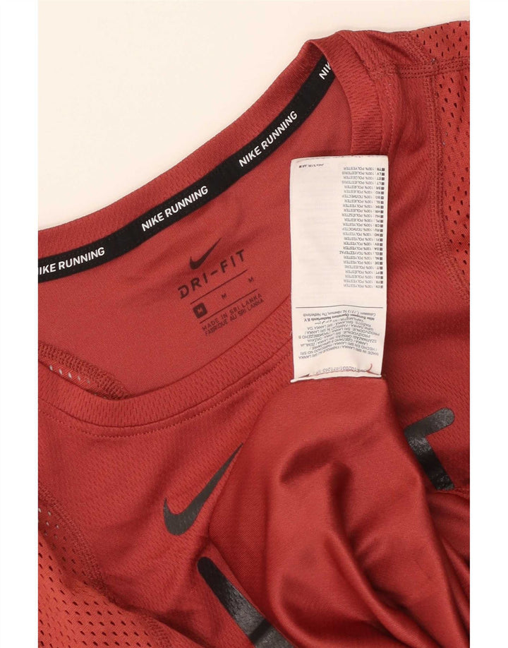 Nike Womens Dri Fit Running Graphic T-Shirt Top UK 12 Medium Red Polyester