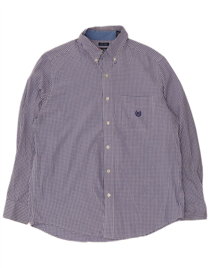 Chaps Mens Shirt Medium Navy Blue Gingham Cotton