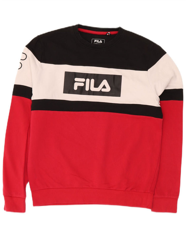 FILA Mens Graphic Sweatshirt Jumper Small Multicoloured Colourblock Cotton