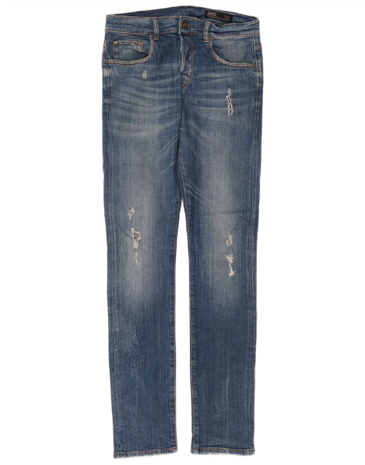 Rifle Womens Distressed Slim Jeans W30 L33 Blue Cotton