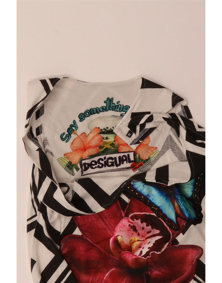 DESIGUAL Womens Asymmetric Tunic Top UK 12 Medium White Geometric Vintage Desigual and Second-Hand Desigual from Messina Hembry 