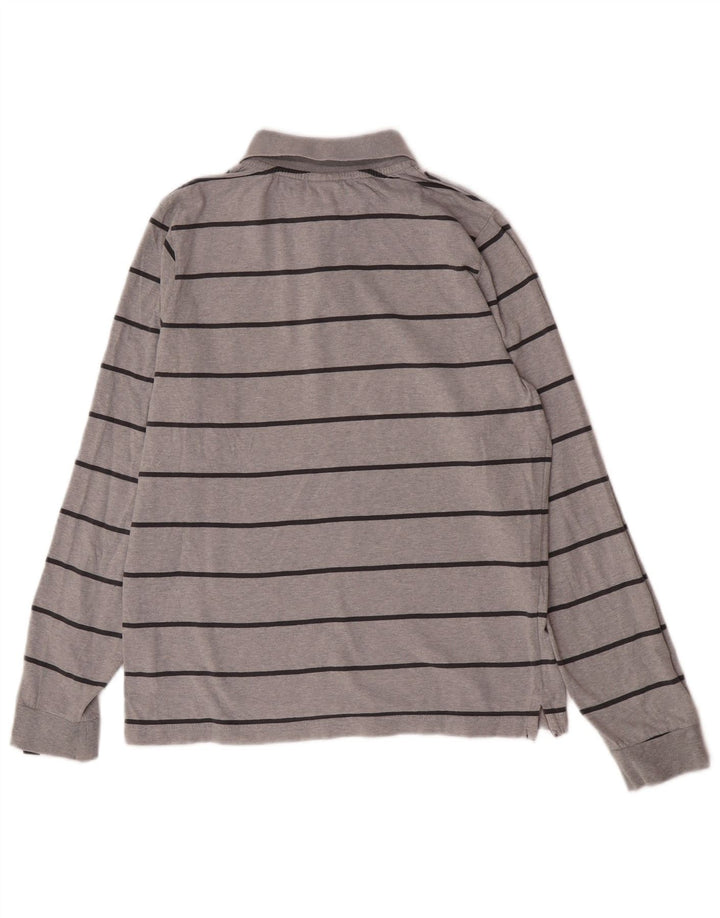 Converse Mens Long Sleeve Polo Shirt Medium Grey Striped Cotton