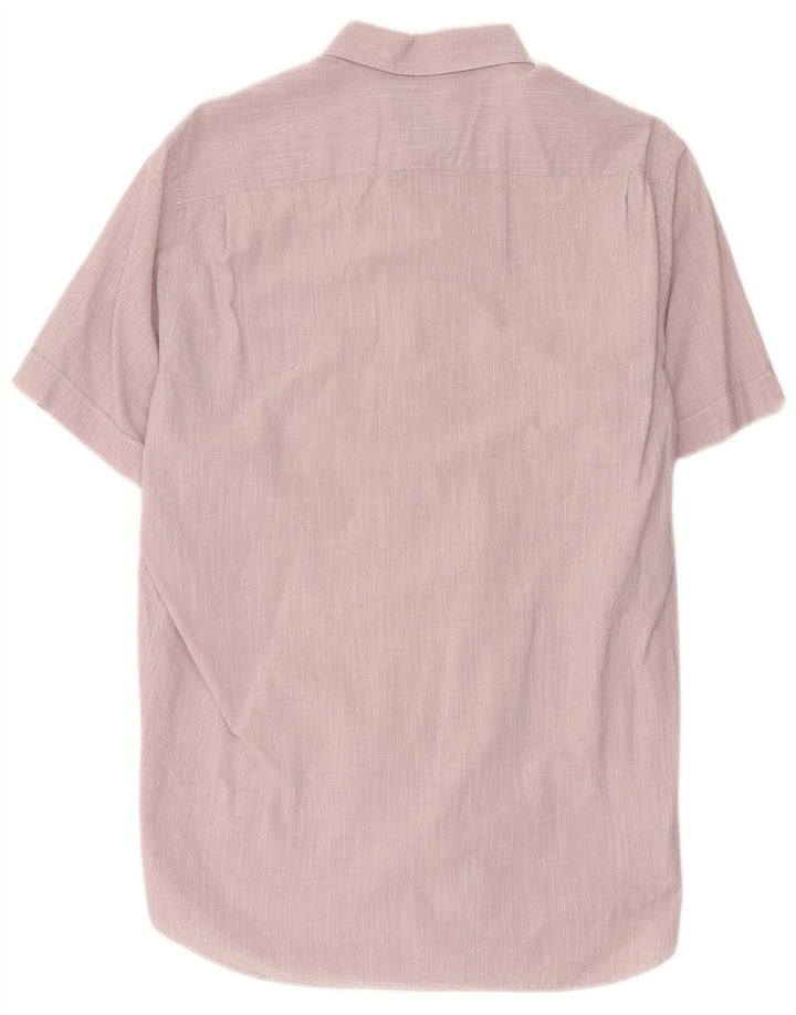 Massimo Dutti Mens Short Sleeve Shirt Medium Pink Pinstripe Cotton