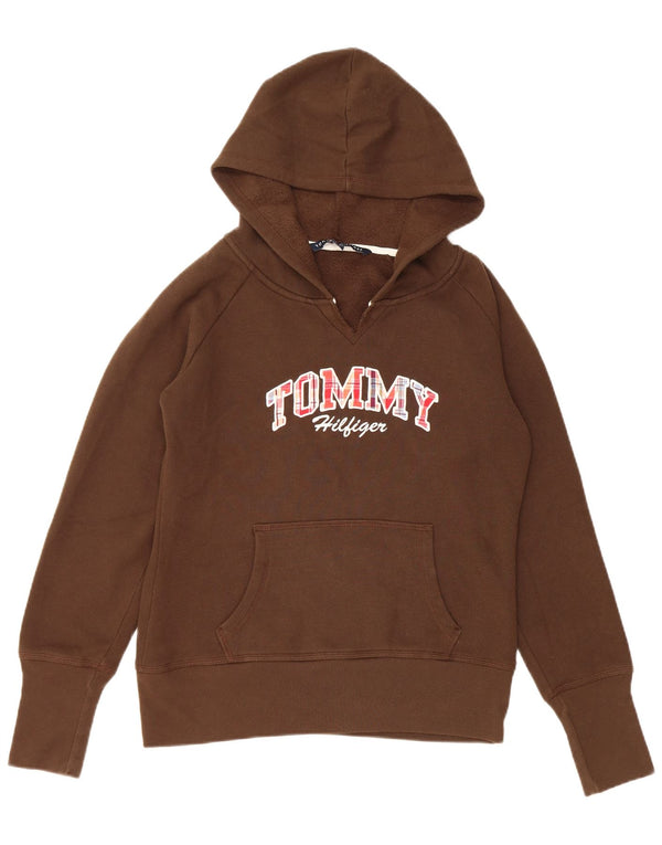 TOMMY HILFIGER Womens Oversized Graphic Hoodie Jumper UK 10 Small Brown
