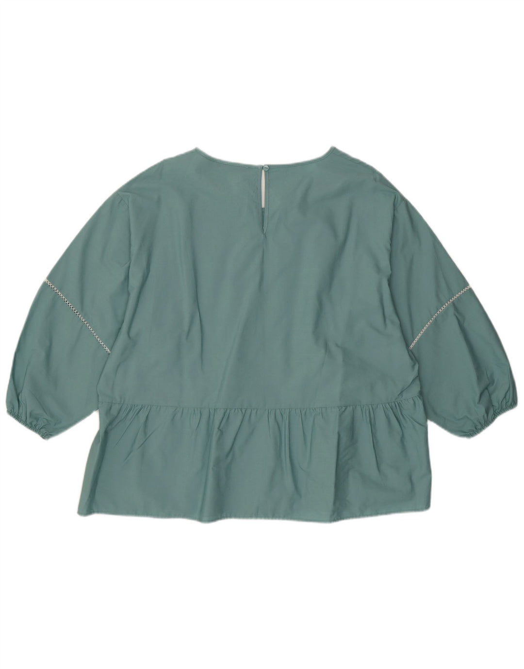 Marks & Spencer Womens Long Sleeve Blouse Top UK 16 Large Green Cotton