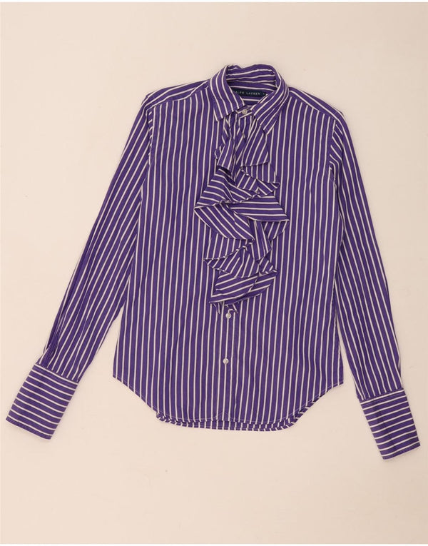 Ralph Lauren Womens Ruffle Front Shirt Blouse US 6 Medium Purple Striped