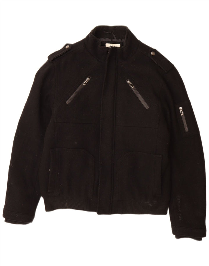 ANGELO LITRICO Mens Military Bomber Jacket UK 42 XL Black Wool