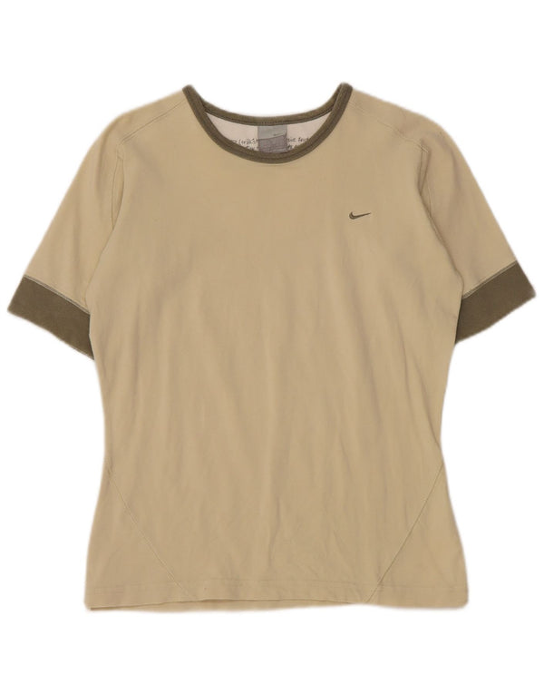 Nike Womens T-Shirt Top UK 14/16 Large Beige Colourblock Cotton