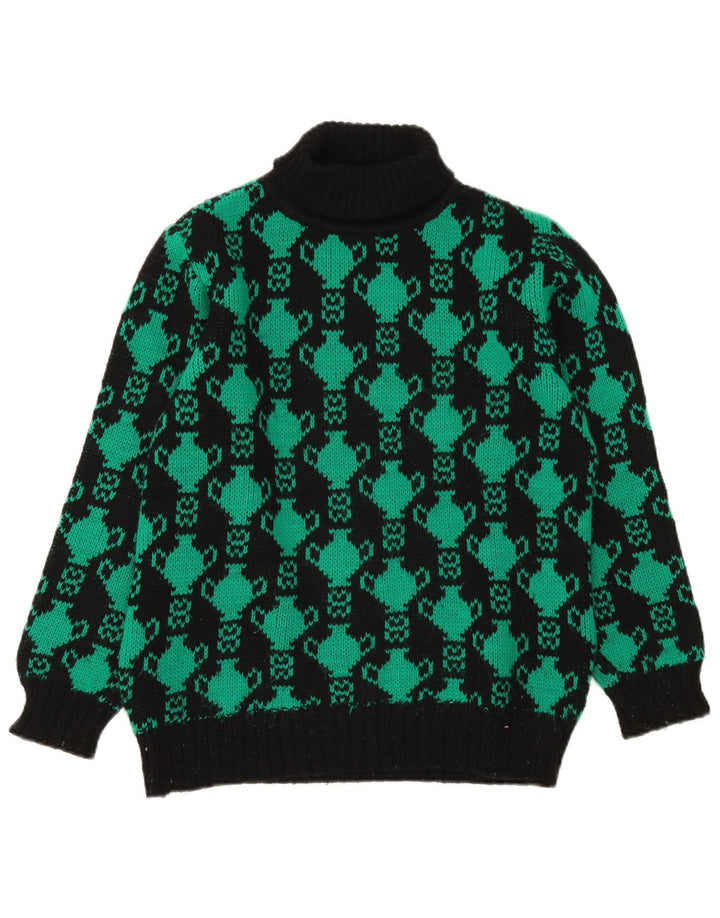 Vintage Womens Abstract Pattern Roll Neck Jumper Sweater UK 12 Medium Black
