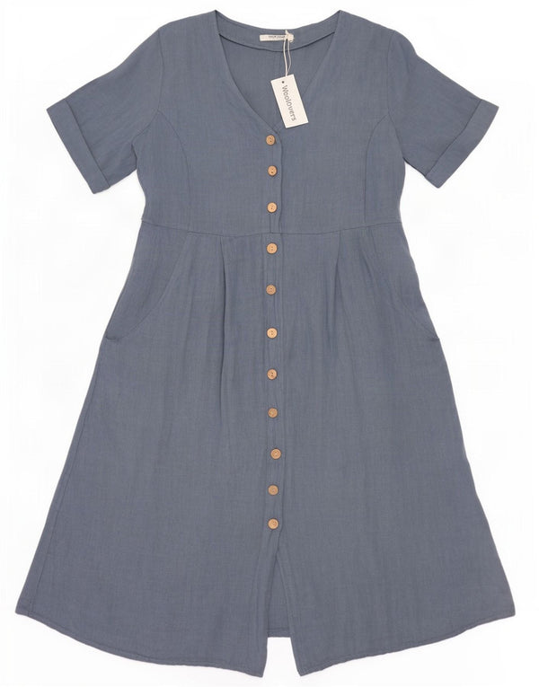 WoolOvers Womens A-Line Dress UK 14 Large Blue Linen