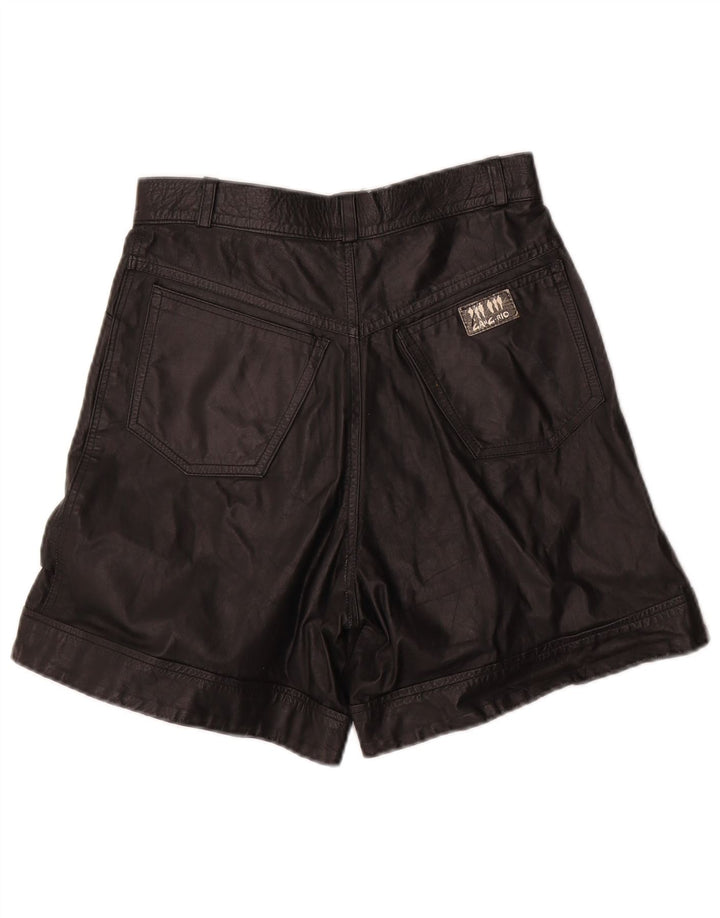 VINTAGE Womens High Waist Leather Shorts W26 Small Black Leather