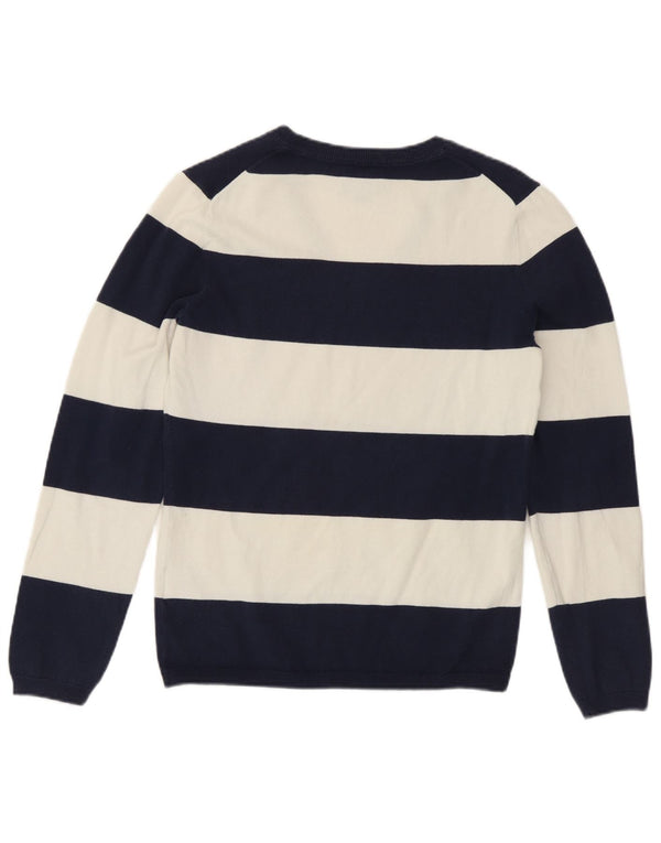 Tommy Hilfiger Womens V-Neck Jumper Sweater UK 12 Medium Navy Blue Striped