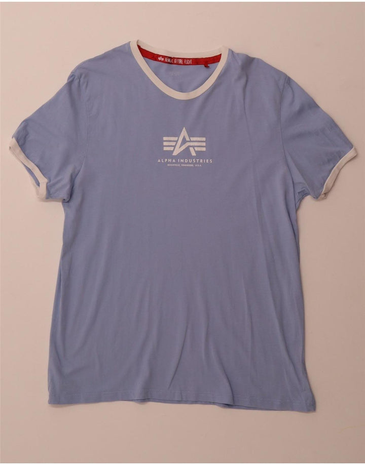 ALPHA INDUSTRIES Mens Graphic T-Shirt Top Medium Blue