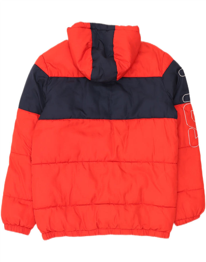 FILA Mens Graphic Hooded Padded Jacket UK 38 Medium Red Colourblock