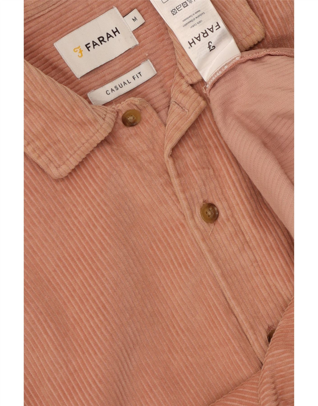 Farah Mens Casual Fit Corduroy Shirt Medium Pink Cotton