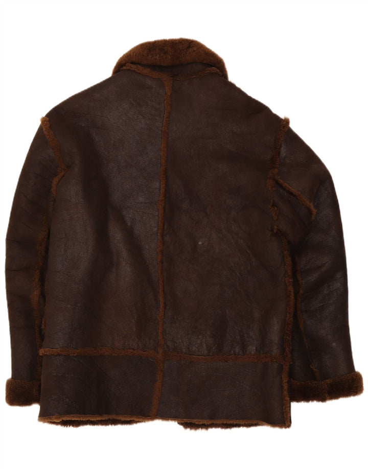 Vintage Mens Shearling Jacket IT 50 Large Brown Leather