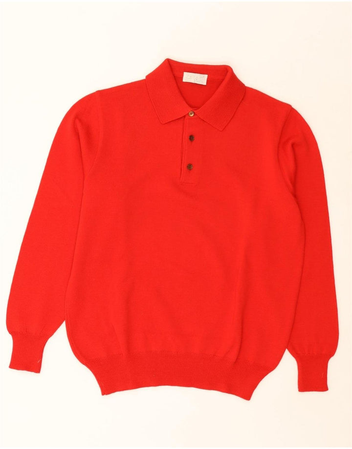 VINTAGE Mens Polo Neck Jumper Sweater IT 50 Medium Red Wool