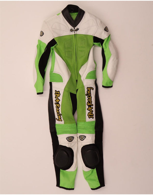 VINTAGE Boys Motorcycle Graphic Jumpsuit 6-7 Years Small Green Colourblock