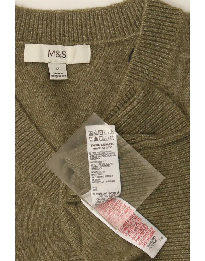 Marks & Spencer Mens V-Neck Jumper Sweater Medium Green Polyester