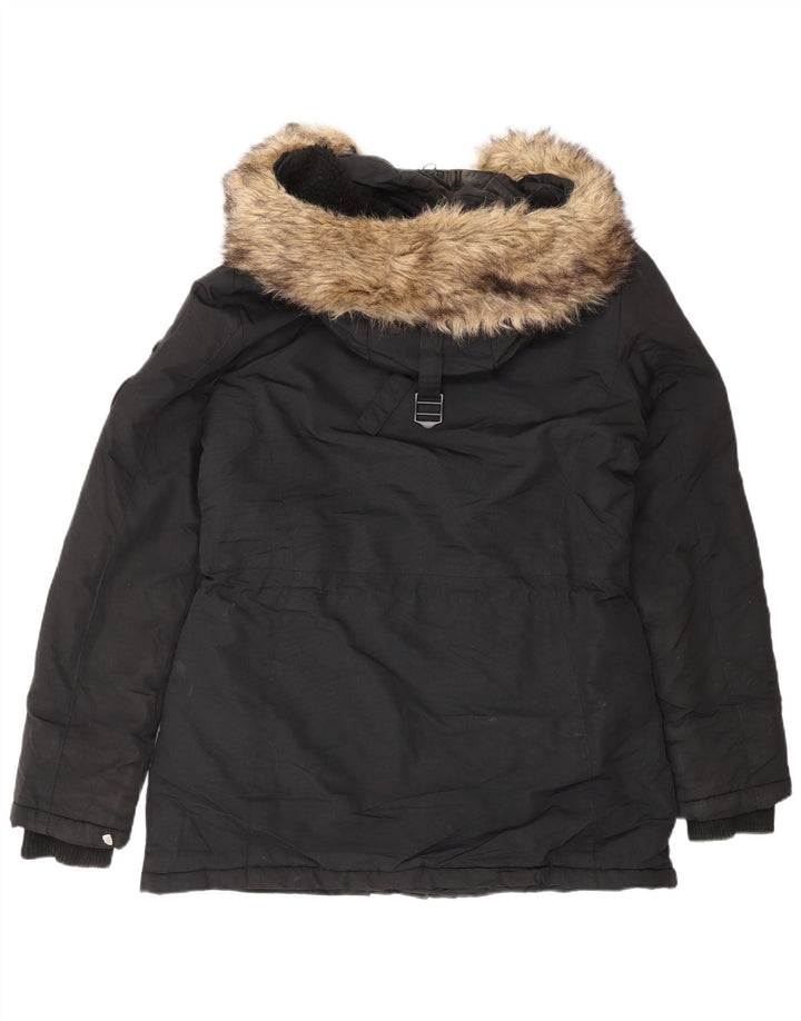 Superdry Womens Parka Jacket UK 12 Medium Black Winter