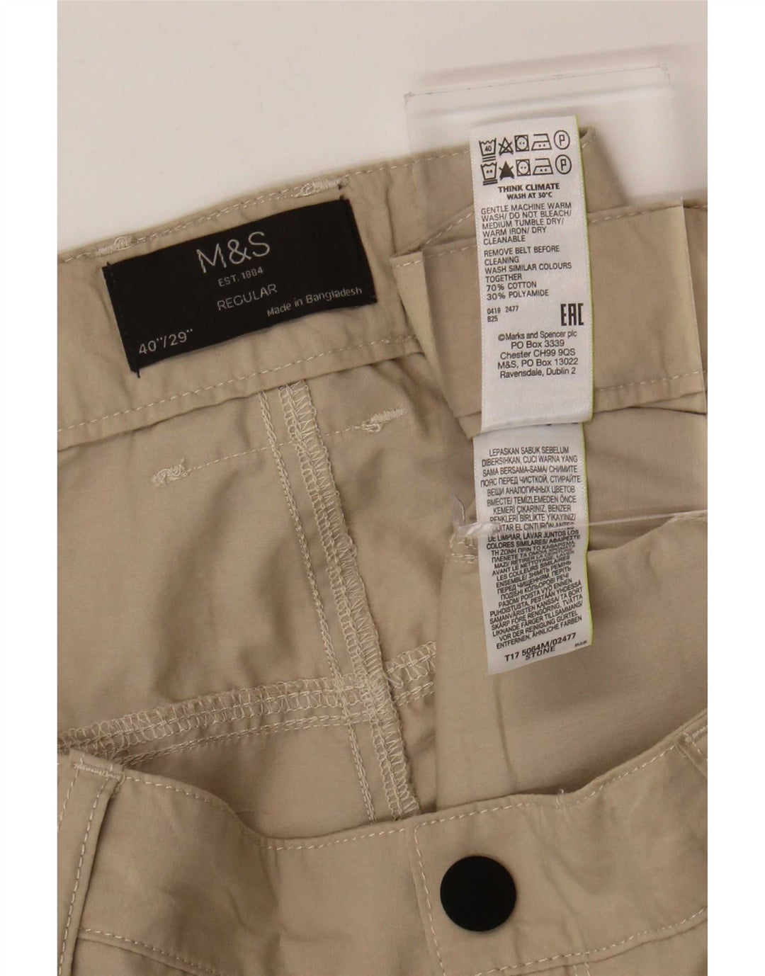 Marks & Spencer Mens Regular Fit Cargo Trousers W40 L29 Beige Cotton