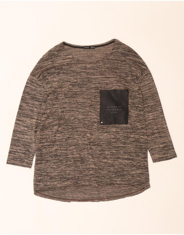 Zara Womens Top 3/4 Sleeve UK 12 Medium Brown Flecked