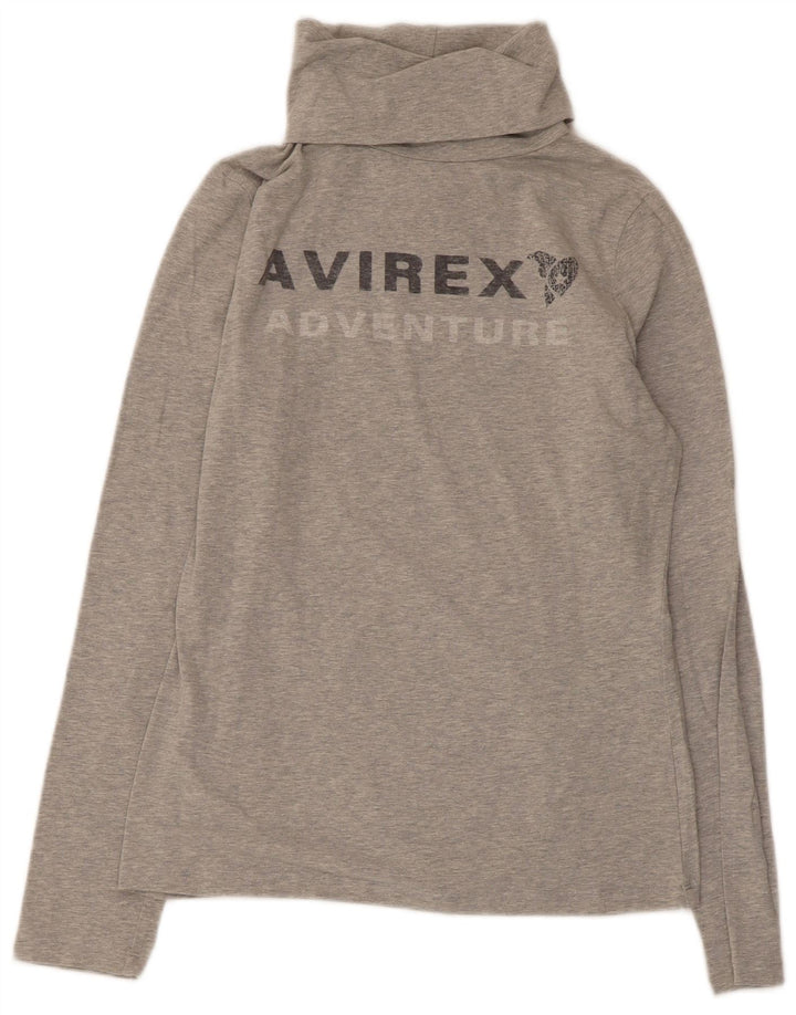Avirex Womens Graphic Top Long Sleeve UK 12 Medium Grey Cotton
