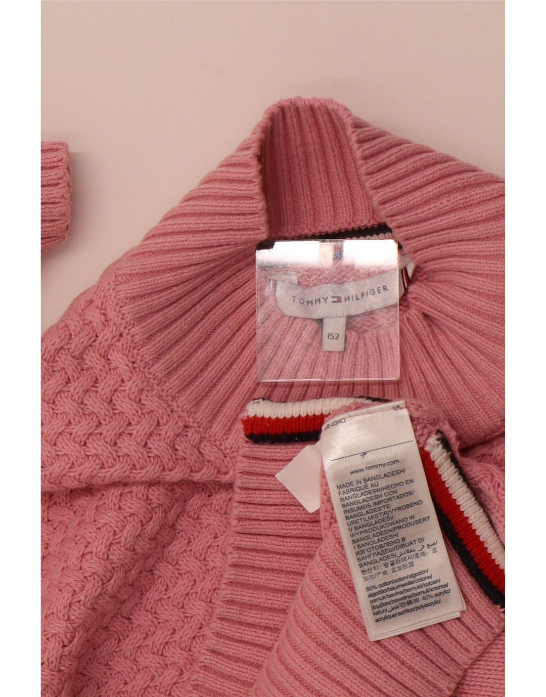 TOMMY HILFIGER Girls Turtle Neck Jumper Sweater 11-12 Years Pink Striped