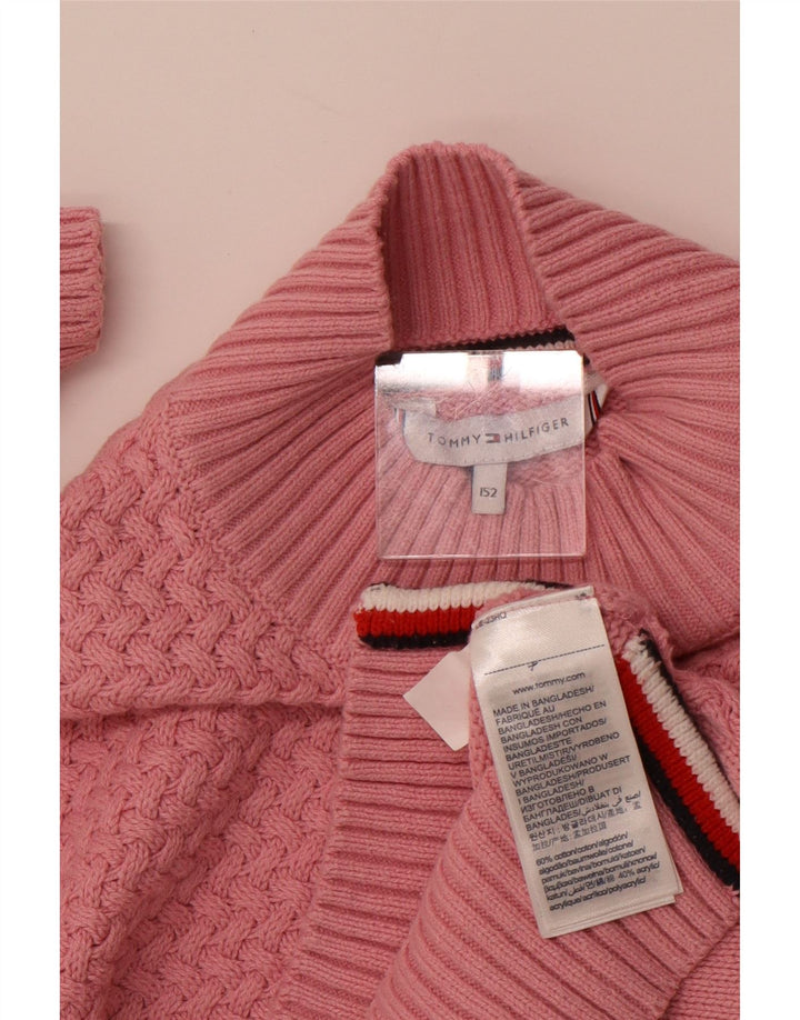 TOMMY HILFIGER Girls Turtle Neck Jumper Sweater 11-12 Years Pink Striped