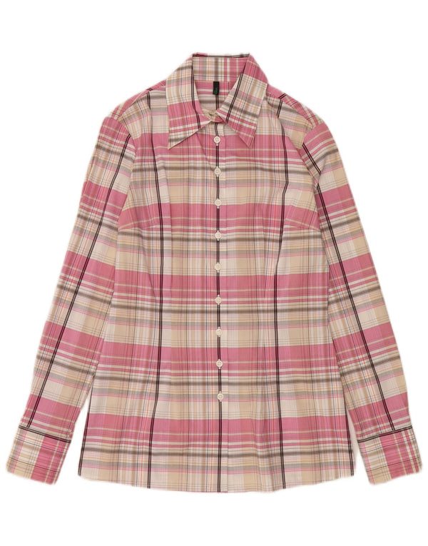 Benetton Womens Shirt UK 10 Small Pink Plaid Cotton