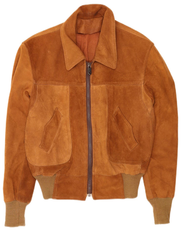 Vintage Mens Suede Bomber Jacket UK 38 Medium Brown